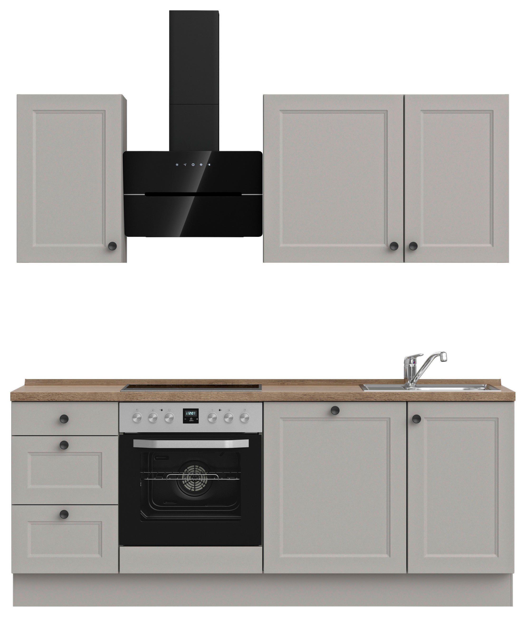 KÜCHENLEERBLOCK 210 cm   in Grau, Eichefarben  - Eichefarben/Schwarz, MODERN, Holzwerkstoff/Metall (210cm) - Nobilia