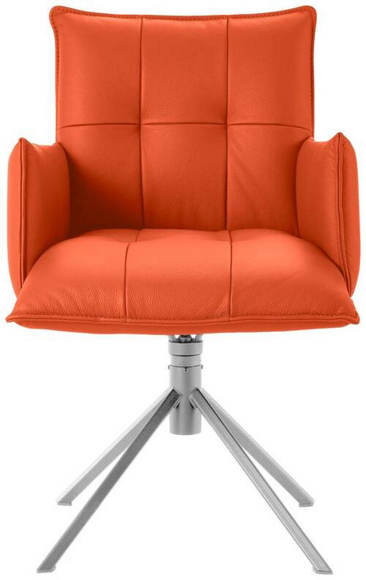 ARMLEHNSTUHL  in Echtleder pigmentiert  - Edelstahlfarben/Orange, Design, Leder/Metall (55/85/65cm) - Valnatura