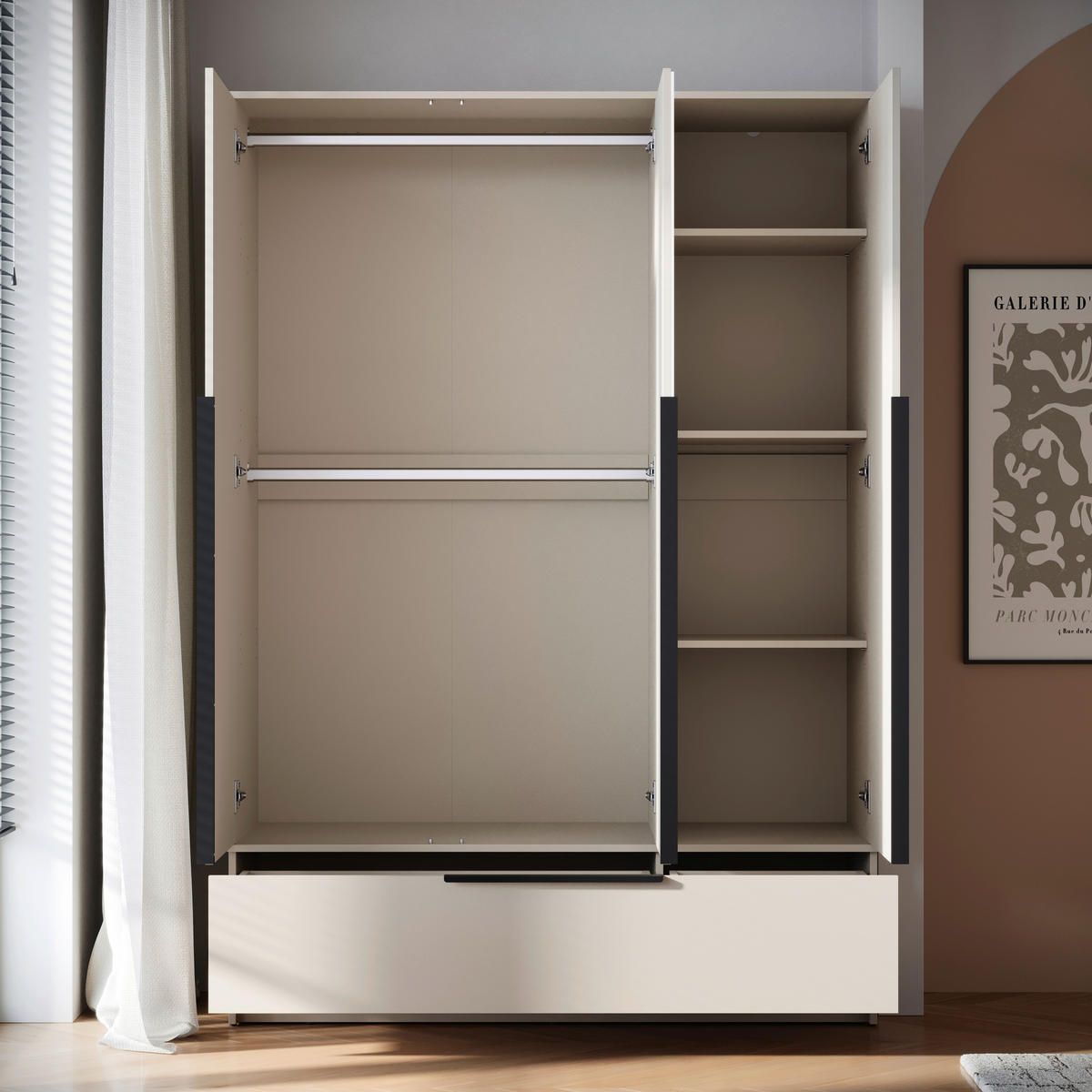 KLEIDERSCHRANK Beige, Kaschmir  - Kaschmir/Beige, Konventionell, Holzwerkstoff/Metall (134,5/192,9/51cm) - MID.YOU