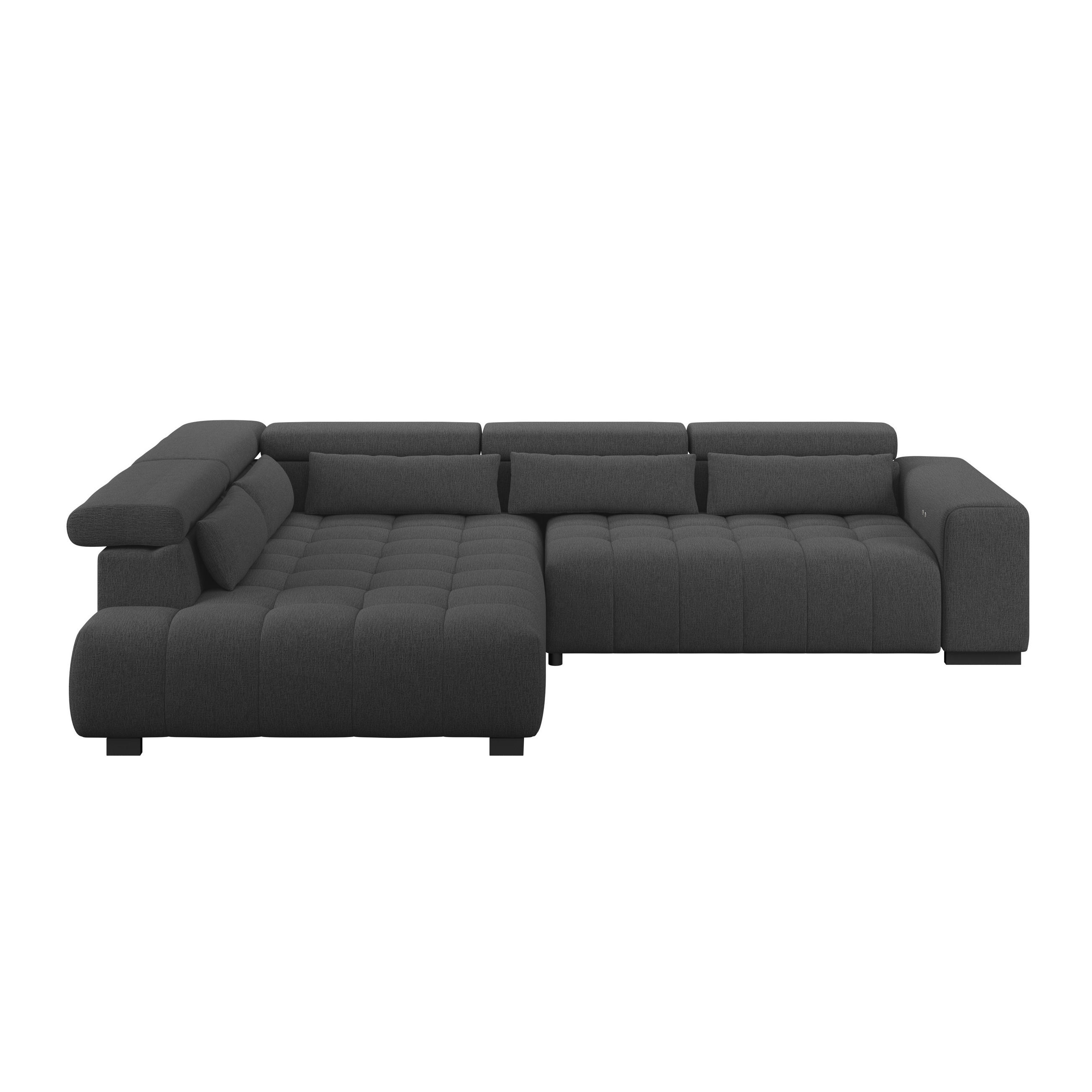 ECKSOFA MATERA Graphitfarben Chenille, Struktur Nierenkissen, Kopfteilverstellung, Sitzvorzug  - Schwarz/Graphitfarben, Trend, Holz/Textil (226/311cm) - MID.YOU