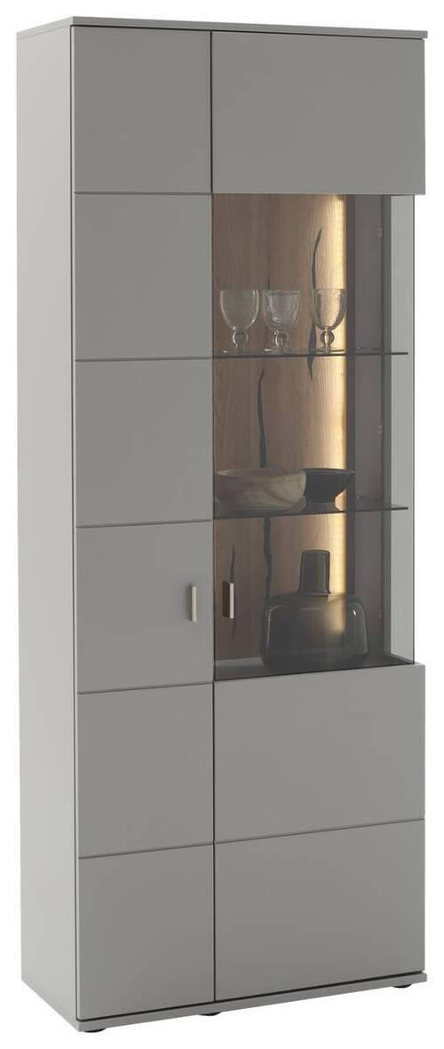 VITRINE in furniert Grau, Eichefarben  - Eichefarben/Schwarz, Design, Glas/Holzwerkstoff (80/207/38cm) - MID.YOU
