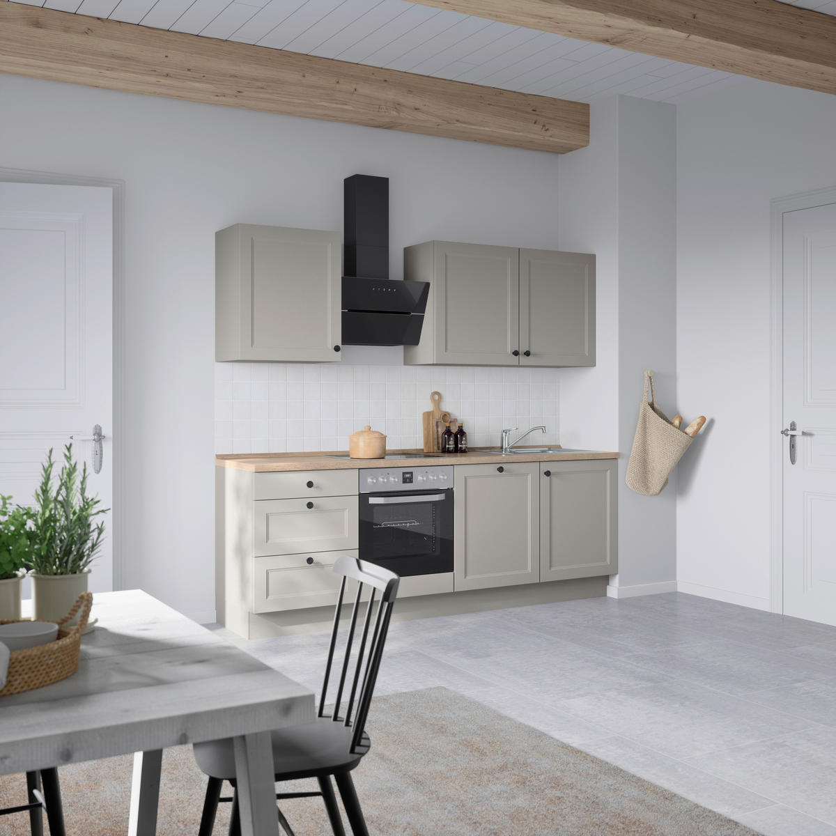 KÜCHENLEERBLOCK 240 cm   in Grau, Eiche dunkel  - Eiche dunkel/Schwarz, MODERN, Holzwerkstoff/Metall (240cm) - Nobilia