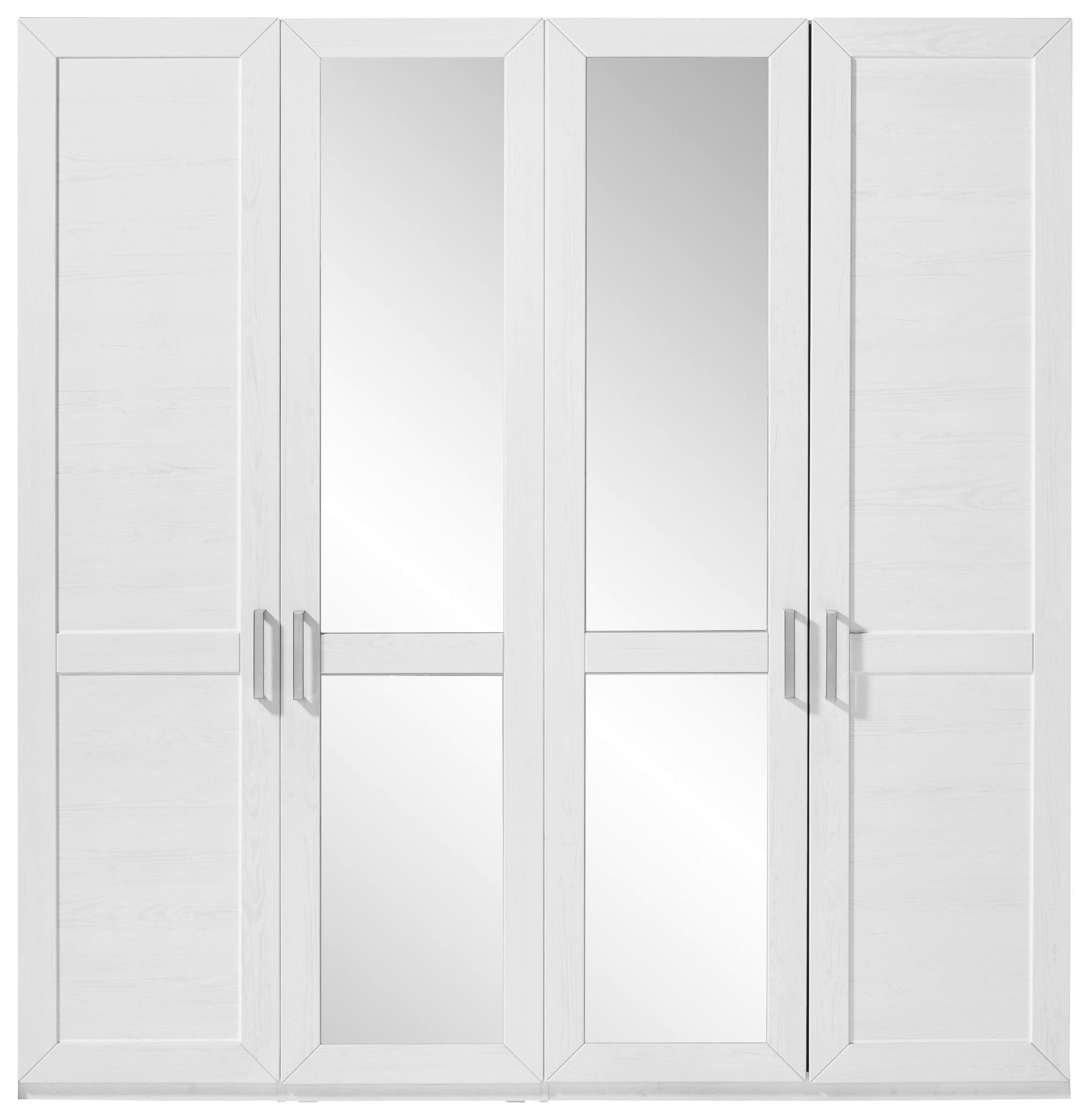 DREHTÜRENSCHRANK 215/207/60 cm,  in Weiß, 4-türig  - Silberfarben/Weiß, Design, Glas/Holzwerkstoff (215/207/60cm) - SetOne by Musterring