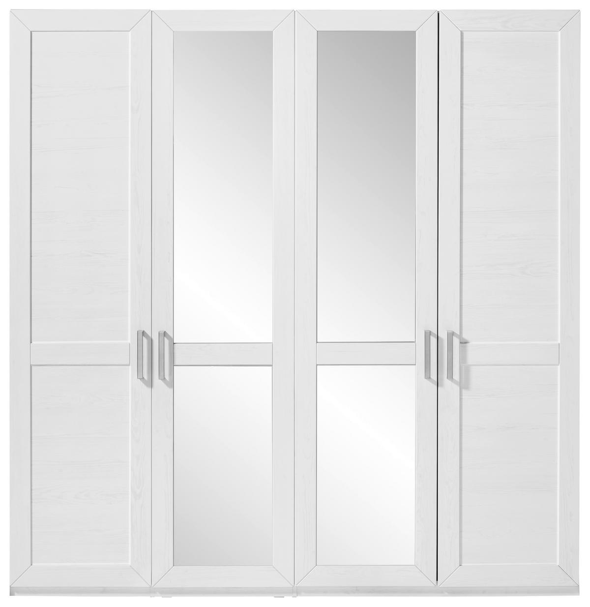 DREHTÜRENSCHRANK 215/207/60 cm,  in Weiß, 4-türig  - Silberfarben/Weiß, Design, Glas/Holzwerkstoff (215/207/60cm) - SetOne by Musterring