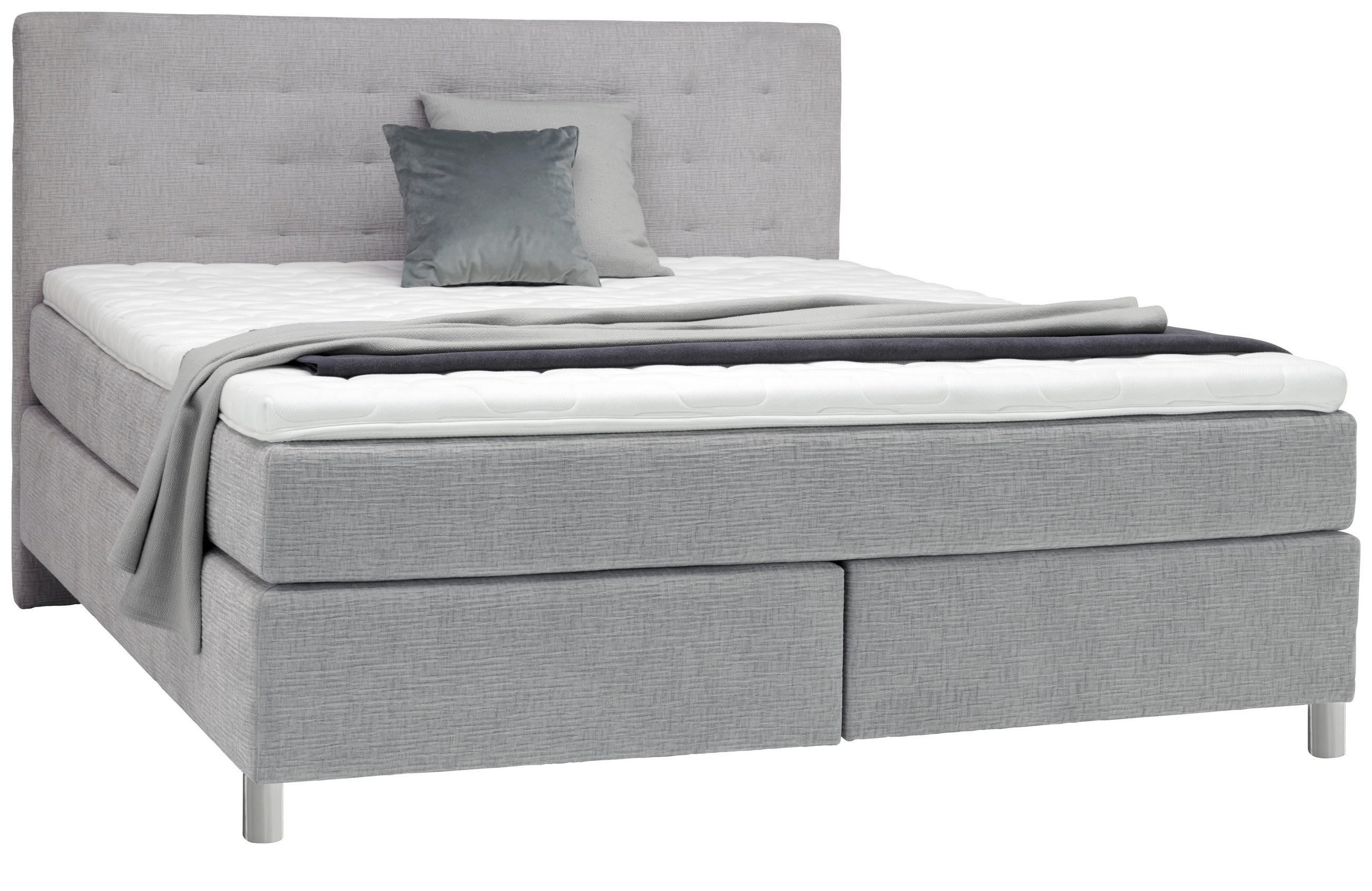 BOXSPRINGBETT 180/200 cm,  in Hellgrau, Topper, Matratzen, H3 = fest  - Chromfarben/Hellgrau, KONVENTIONELL, Kunststoff/Textil (180/200cm) - Voleo