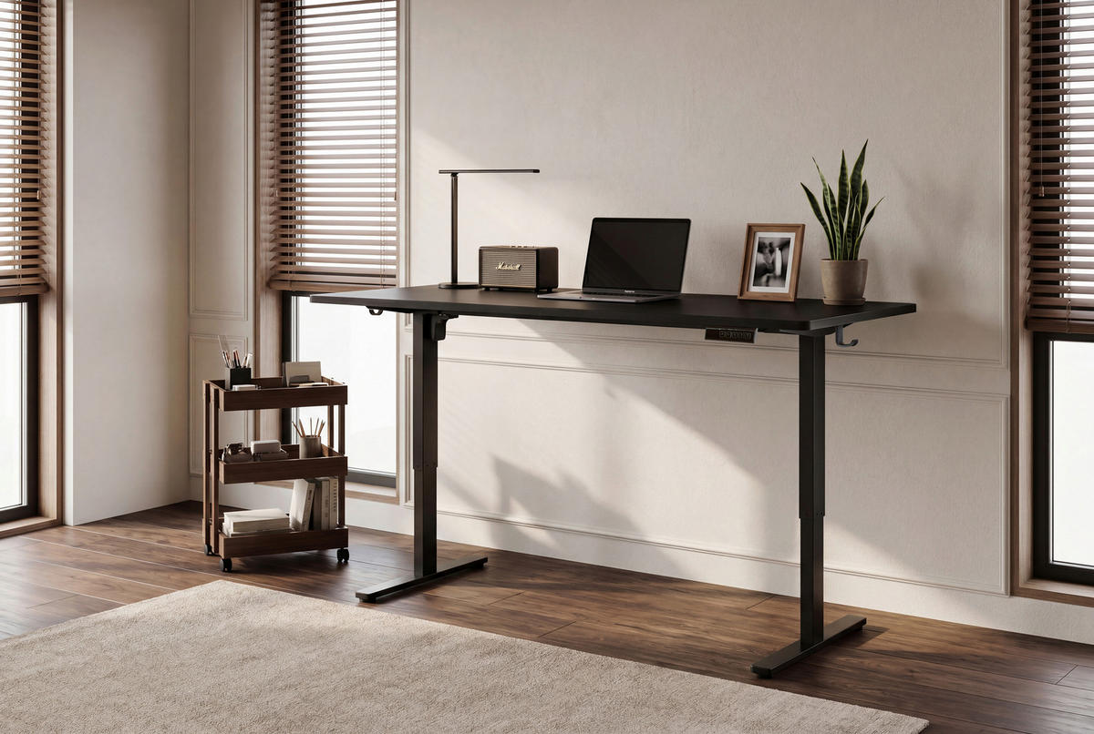 SCHREIBTISCH 160/80/72/118 cm Schwarz höhenverstellbar elektrisch höhenverstellbar  - Schwarz, Modern, Holzwerkstoff/Metall (160/80/72/118cm) - Livetastic