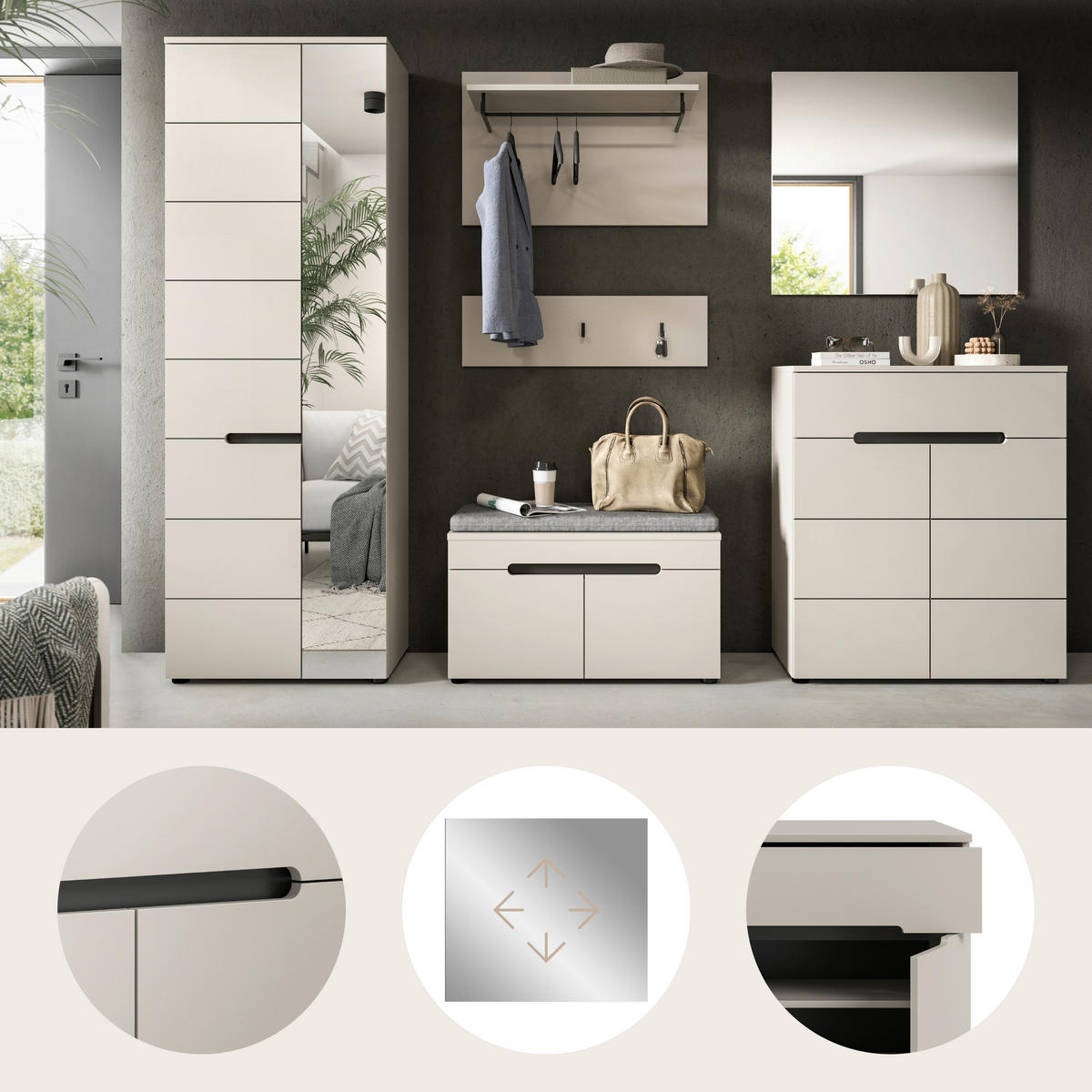 GARDEROBE 6-teilig  in 255/190/37 cm  - Kaschmir/Grau, Design, Holzwerkstoff (255/190/37cm) - MID.YOU
