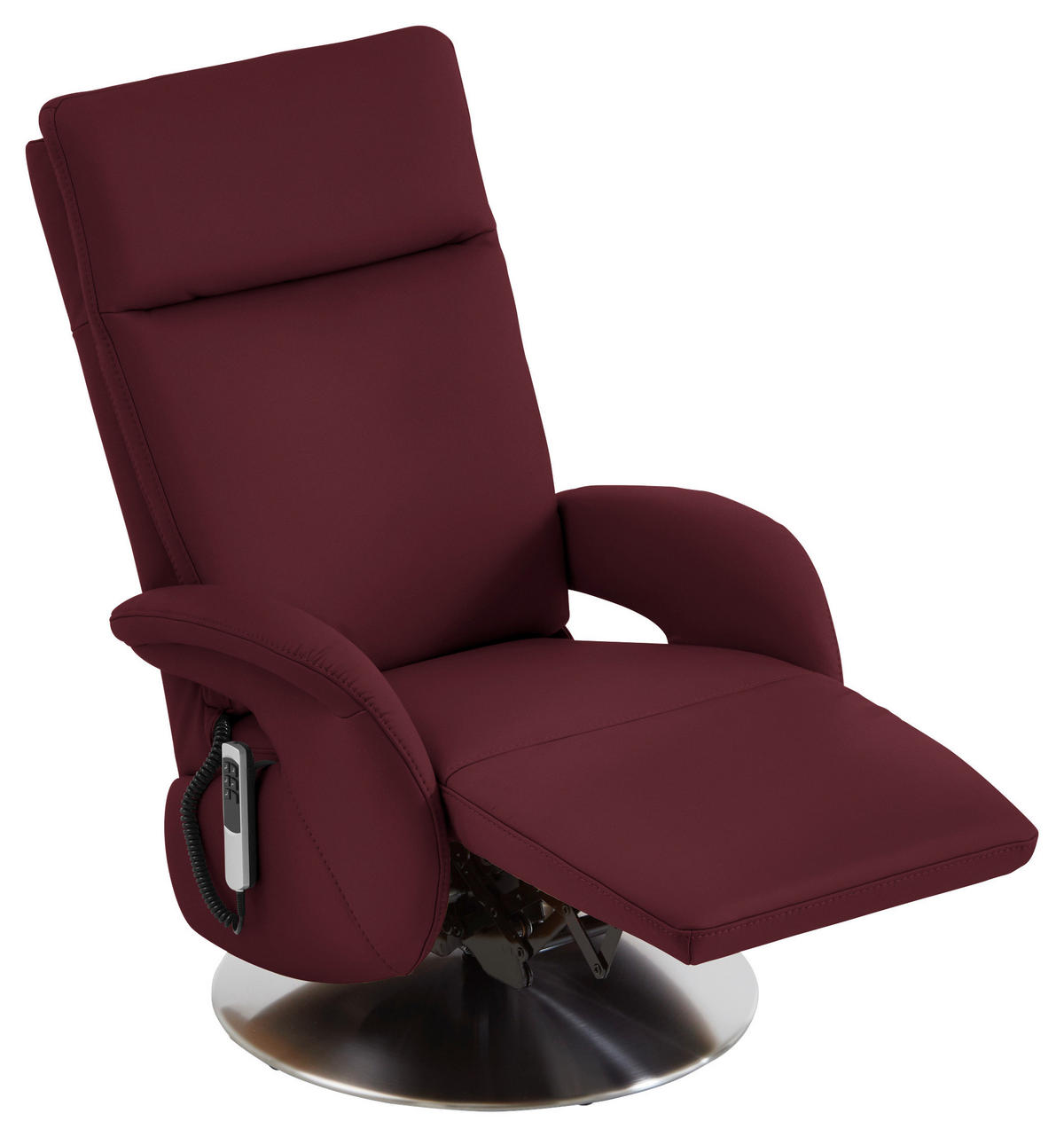 RELAXSESSEL in Leder Weinrot  - Edelstahlfarben/Weinrot, Design, Leder/Metall (70/108/80cm) - Cantus