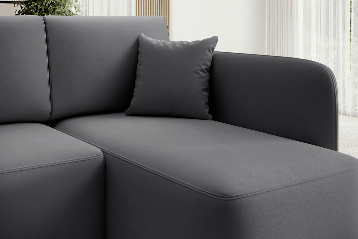 ECKSOFA Plüsch Grau  - Schwarz/Grau, Design, Kunststoff/Textil (206/150cm) - P & B