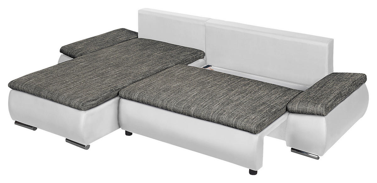 ECKSOFA Grau, Weiß Textilgeflecht  - Chromfarben/Schwarz, Design, Textil (266/175cm) - Livetastic