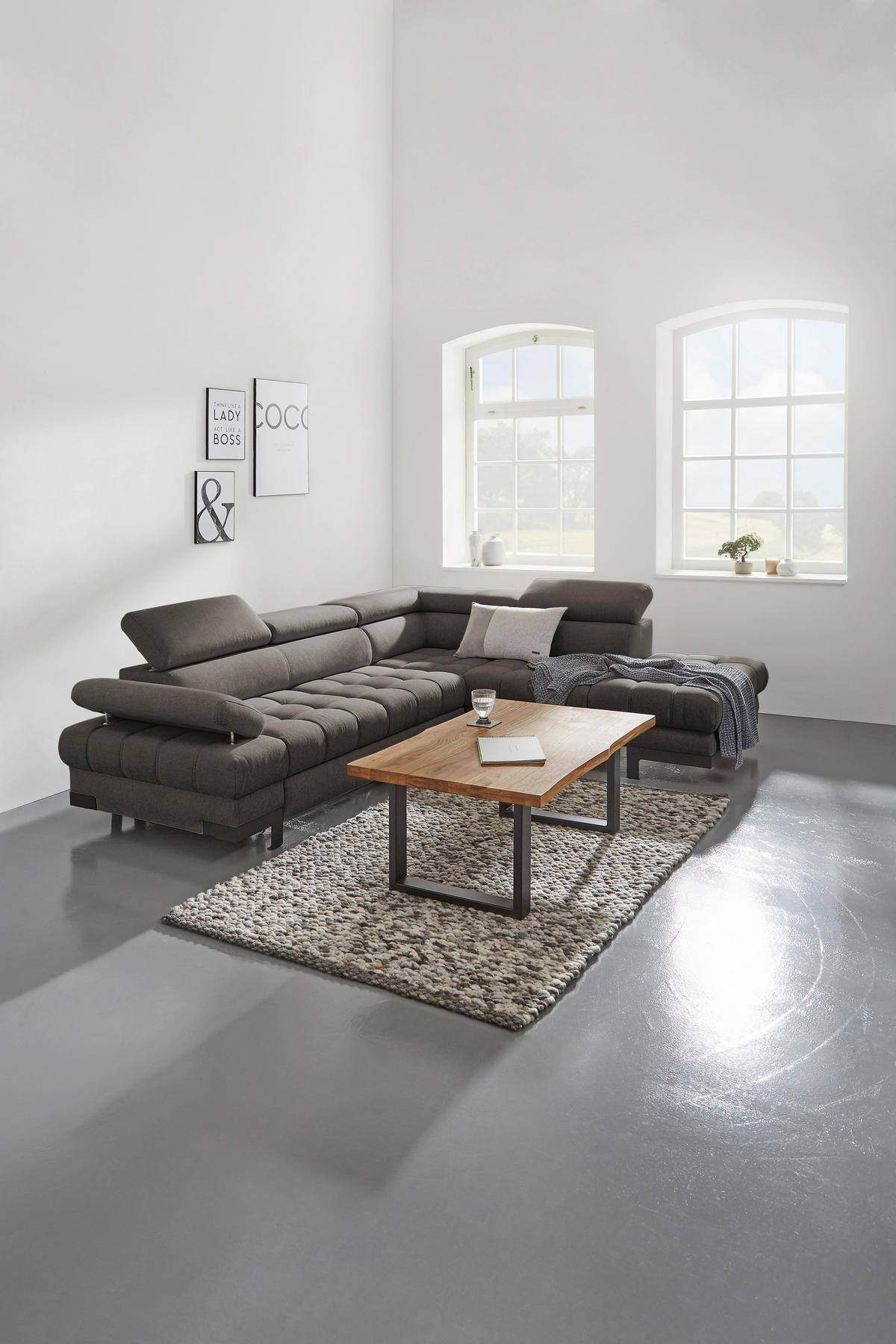 ECKSOFA Dunkelbraun Webstoff  - Dunkelbraun/Schwarz, Design, Textil/Metall (263/223cm) - Welnova