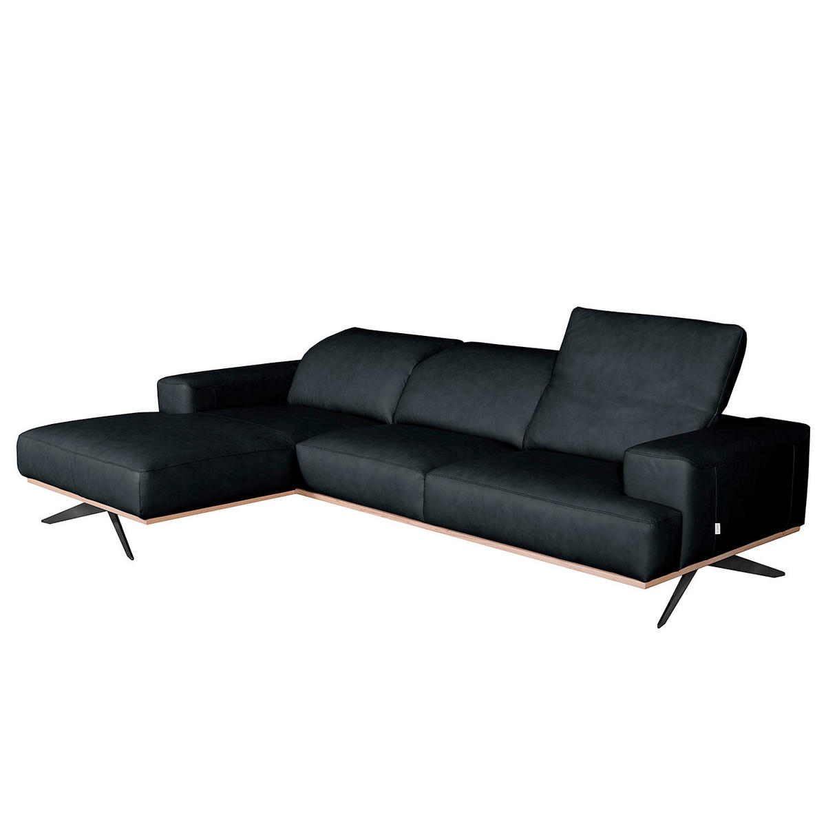 ECKSOFA  in Echtleder Blau  187/295 cm  - Blau/Schwarz, Design, Leder/Metall (187/295cm) - Livetastic