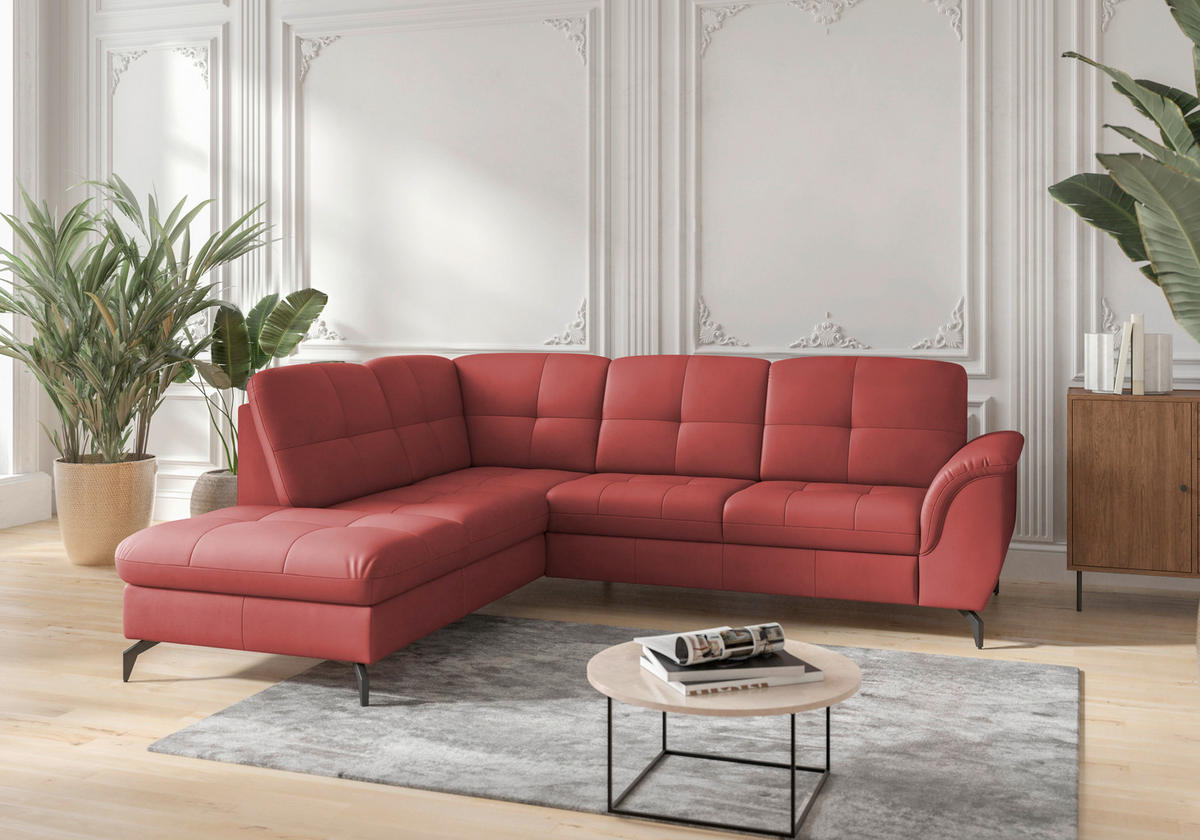ECKSOFA in Vliesstoff Kombination Echtleder/Stoff Rot  212/244 cm  - Rot/Schwarz, MODERN, Leder/Textil (212/244cm) - Sit & More