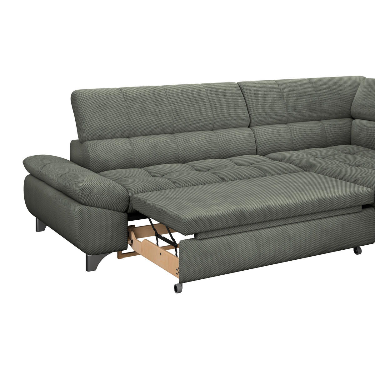 ECKSOFA Grün Chenille  - Chromfarben/Grün, KONVENTIONELL, Textil/Metall (312/234cm) - Livetastic