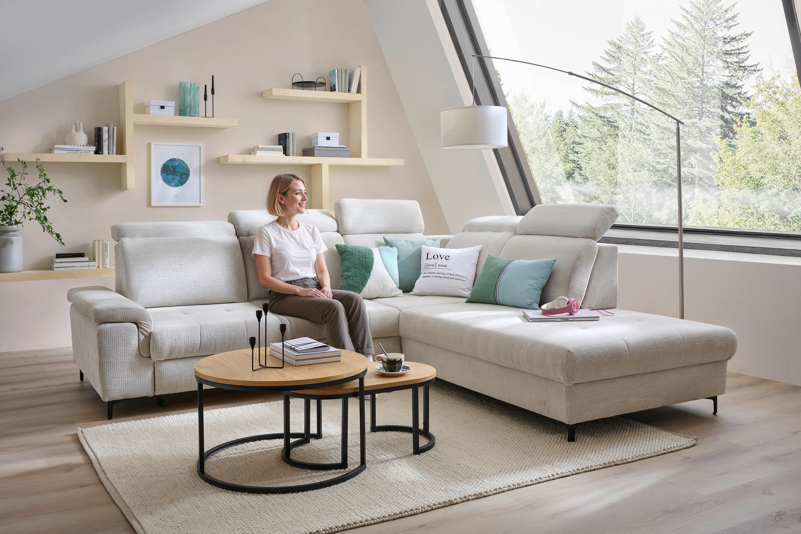ECKSOFA in Struktur Beige  - Beige/Schwarz, Design, Textil/Metall (292/270cm) - Stylife
