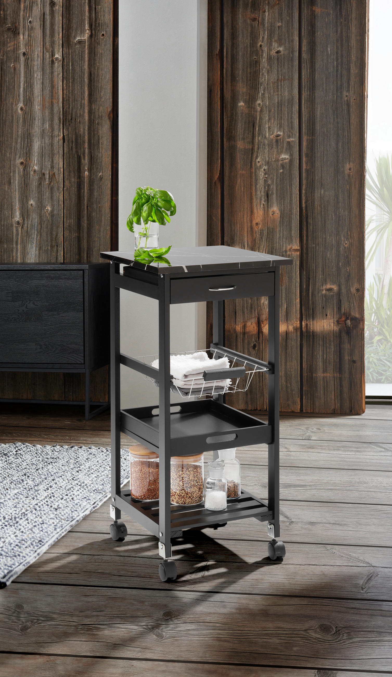 ALLZWECKWAGEN in vollmassiv Schwarz  - Schwarz, Basics, Holz/Kunststoff (37/76/37cm) - Homeware Profession.