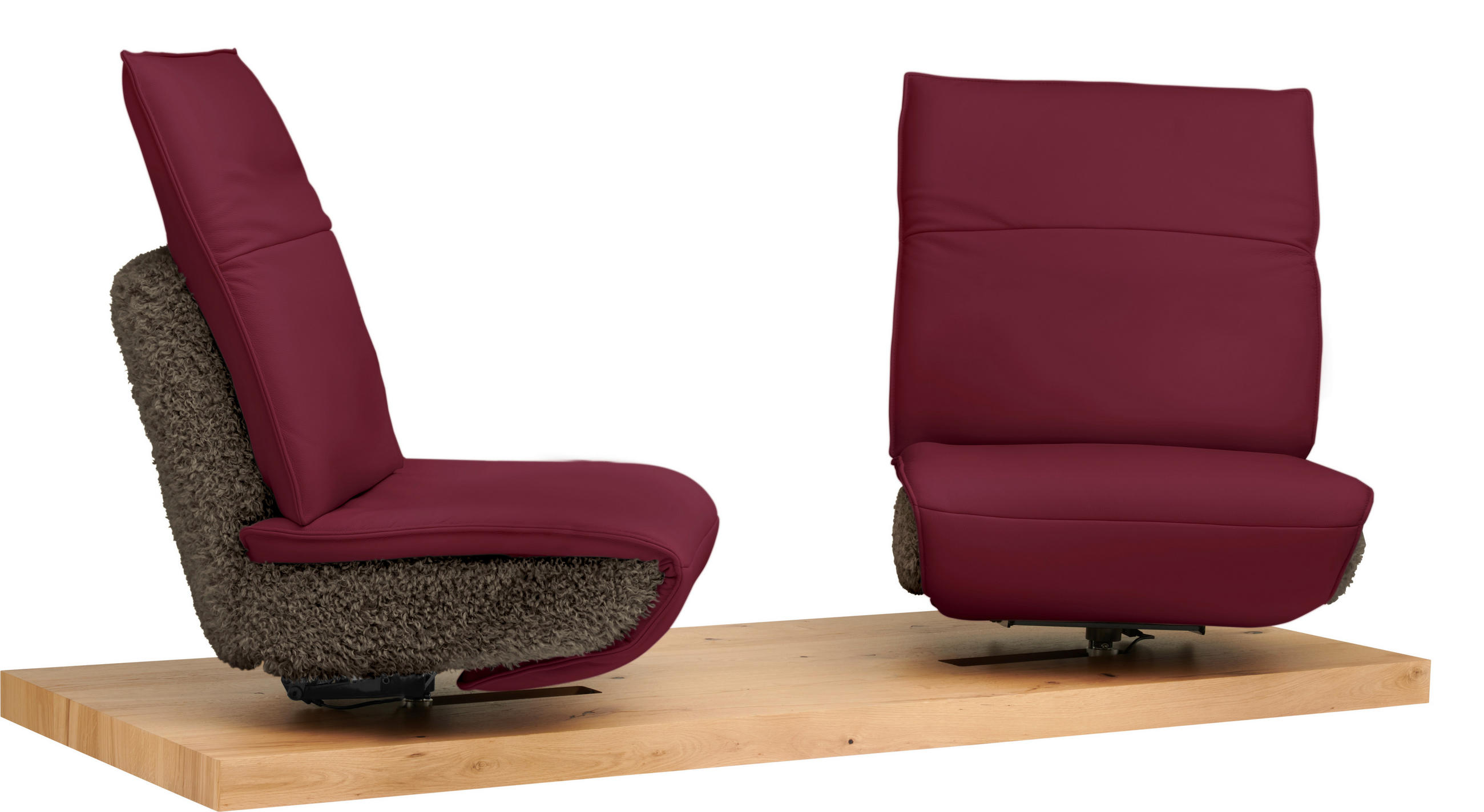 2-SITZER-SOFA  in Hochflor Echtleder Rot, Dunkelbraun  - Dunkelbraun/Rot, Design, Leder/Holz (240/65/104cm) - Koinor