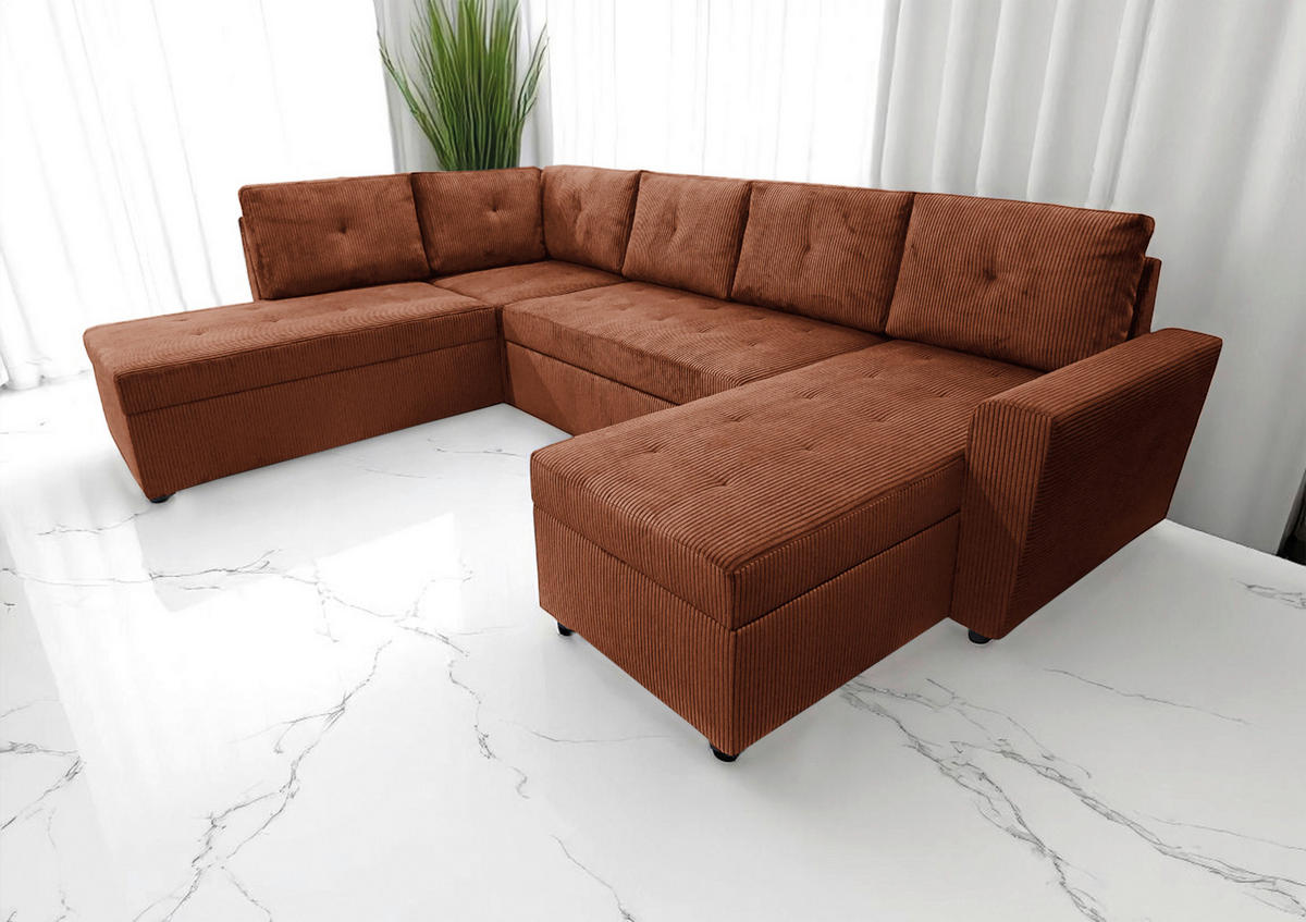 WOHNLANDSCHAFT TERMOLI Rostfarben Cord  - Rostfarben/Schwarz, Design, Kunststoff/Textil (212/297/155cm) - MID.YOU