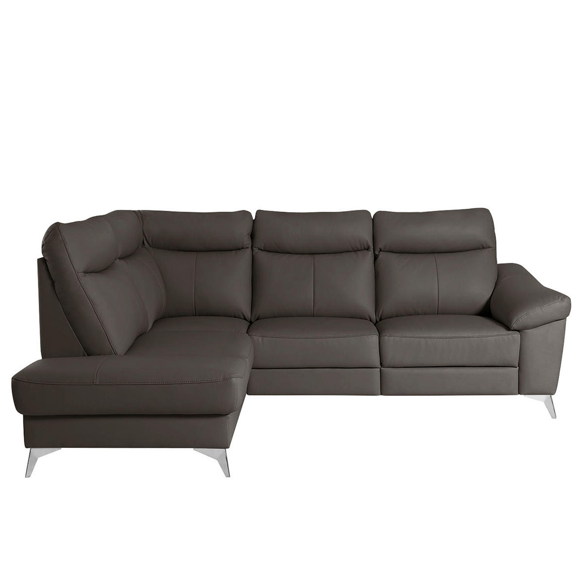 ECKSOFA Dunkelbraun Echtleder Lederlook  - Chromfarben/Dunkelbraun, Design, Leder/Textil (194cm) - Livetastic
