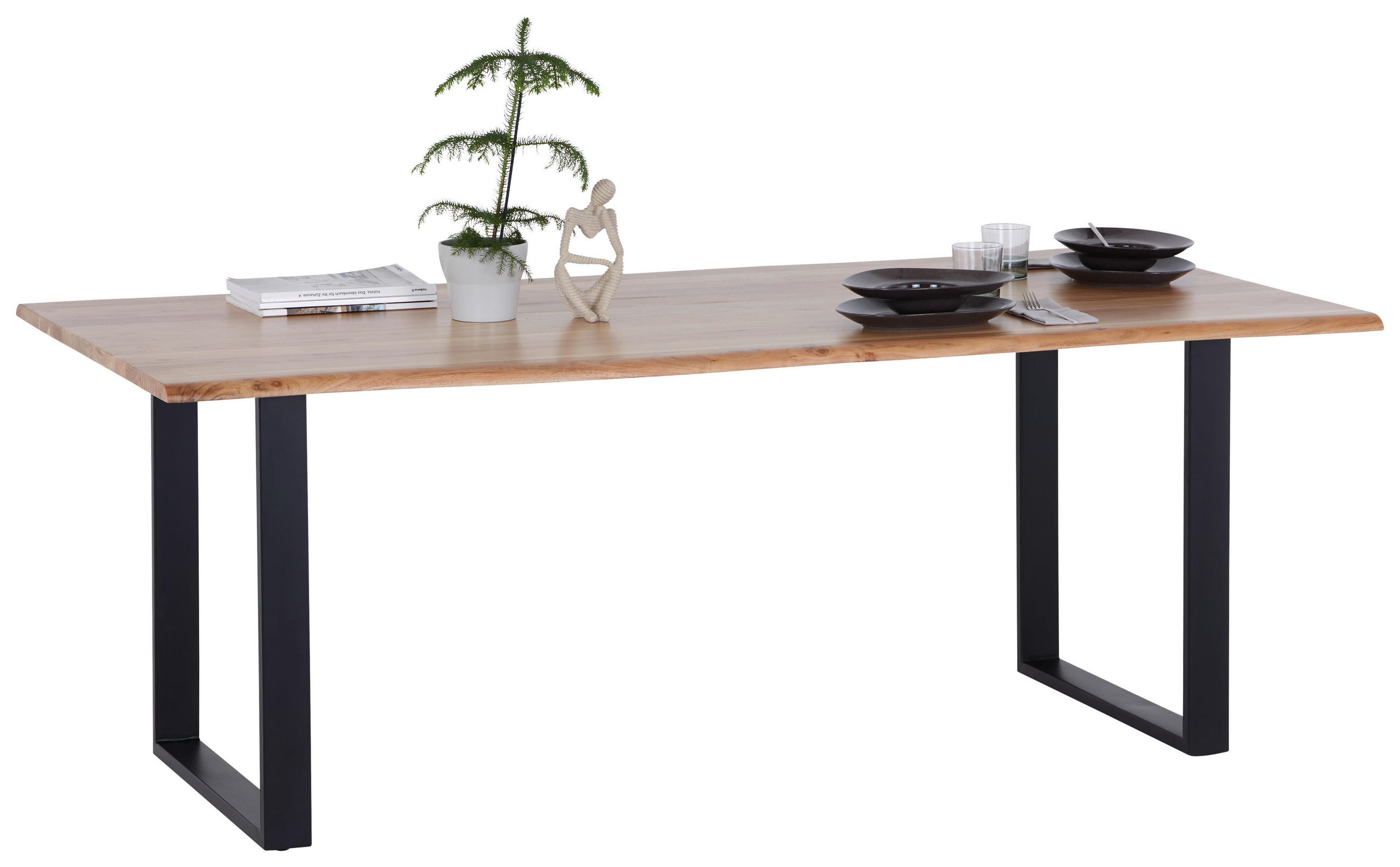 Esstisch Echtholz Mundra 200x76cm Schwarz/Akazienfarben