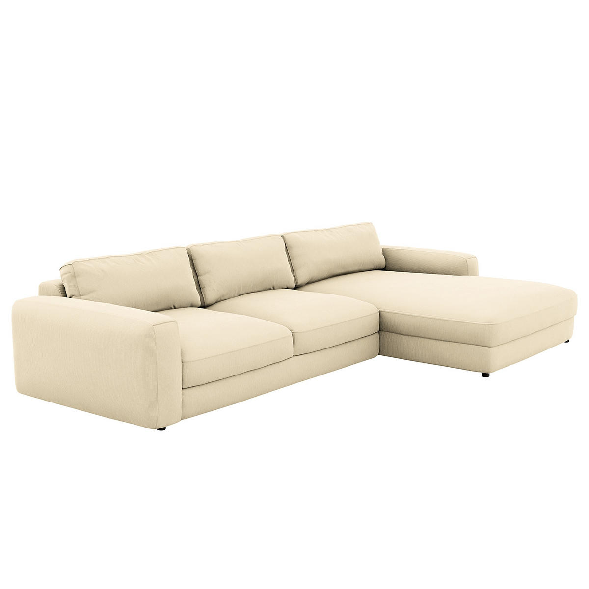 ECKSOFA in Cord Creme  - Creme/Schwarz, Modern, Textil (303/84/176cm) - Trendmanufaktur