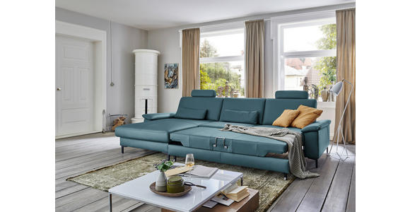 ECKSOFA  in Echtleder Blau  176/334 cm  - Blau/Schwarz, Design, Leder/Metall (176/334cm) - Dieter Knoll