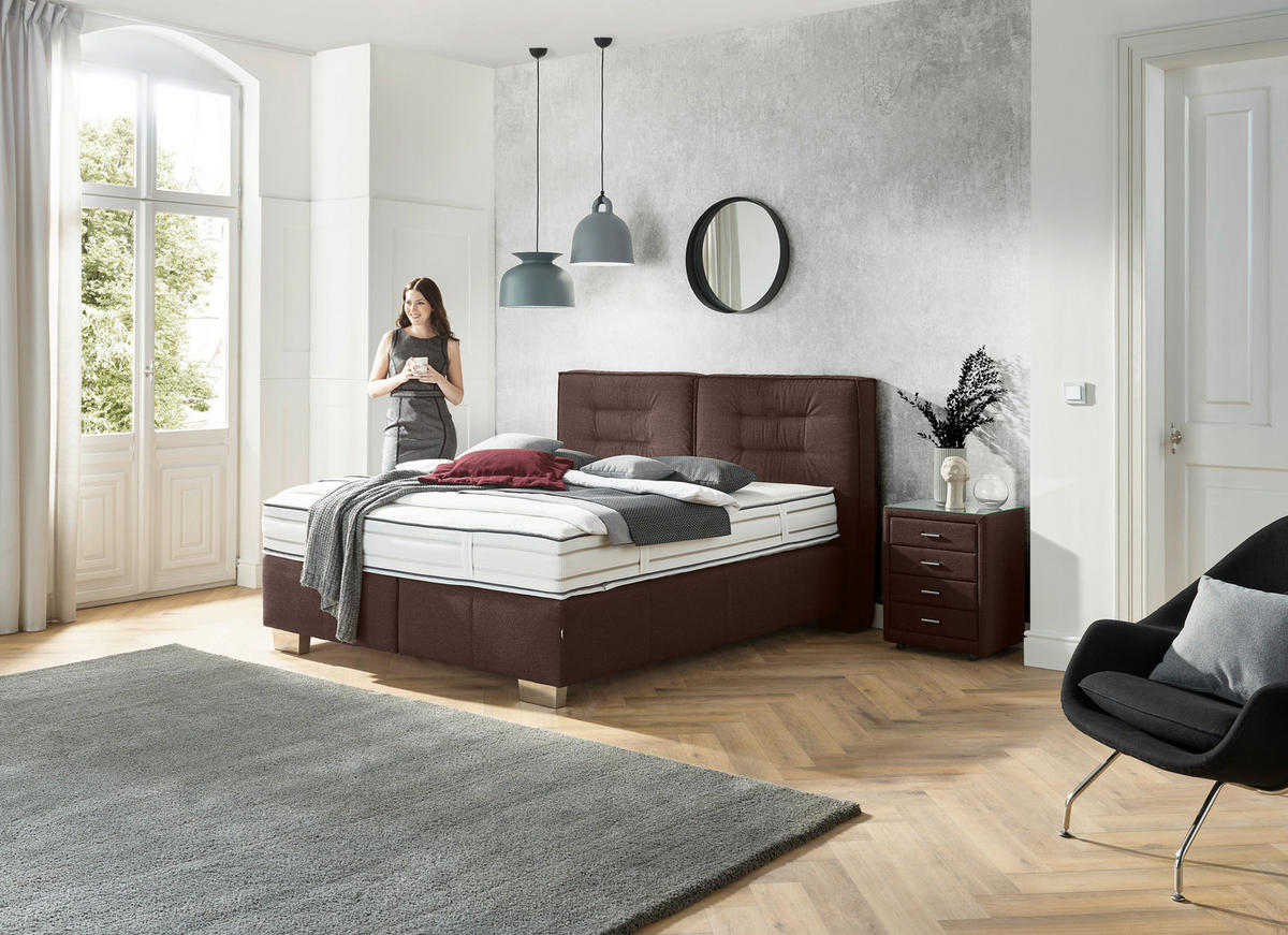 BOXSPRINGBETT 180/200 cm  in Dunkelbraun  - Chromfarben/Dunkelbraun, Konventionell, Textil (180/200cm) - Dieter Knoll
