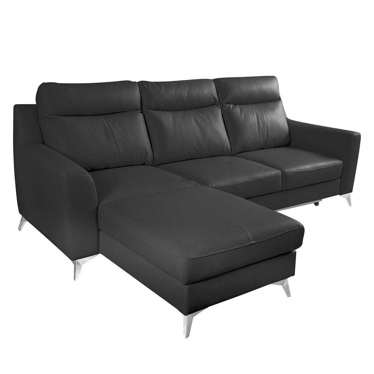 ECKSOFA  in Lederlook Echtleder Schwarz  - Chromfarben/Schwarz, Design, Leder/Textil (236/168cm) - Livetastic