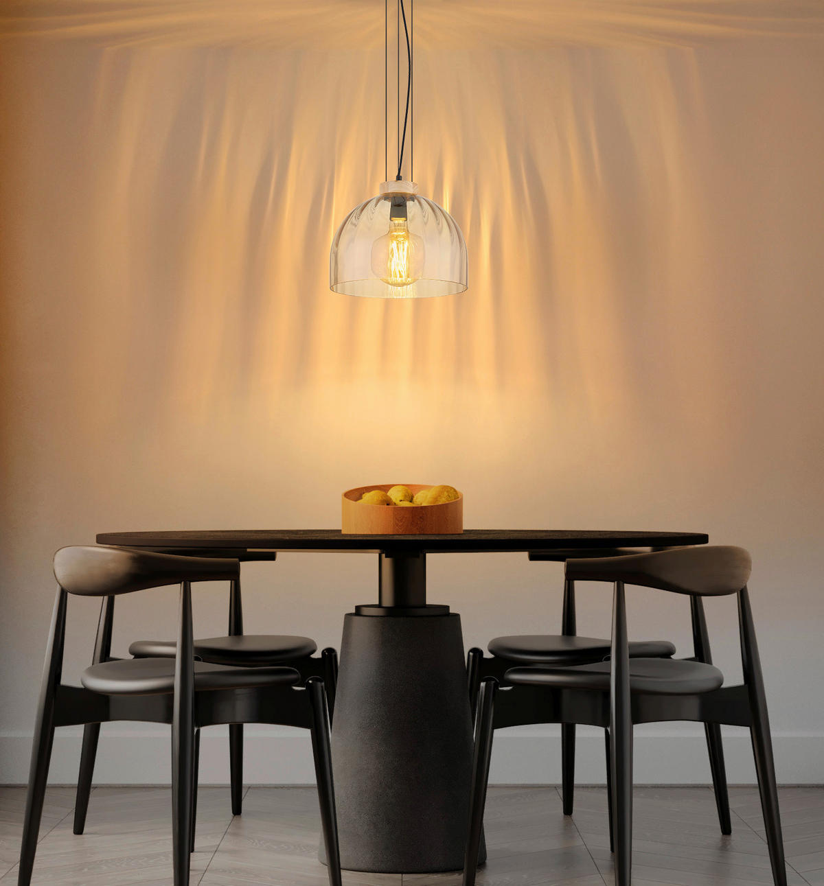 HÄNGELEUCHTE Swanson 30/120 cm  - Bernsteinfarben/Schwarz, Design, Glas/Holz (30/120cm) - Globo