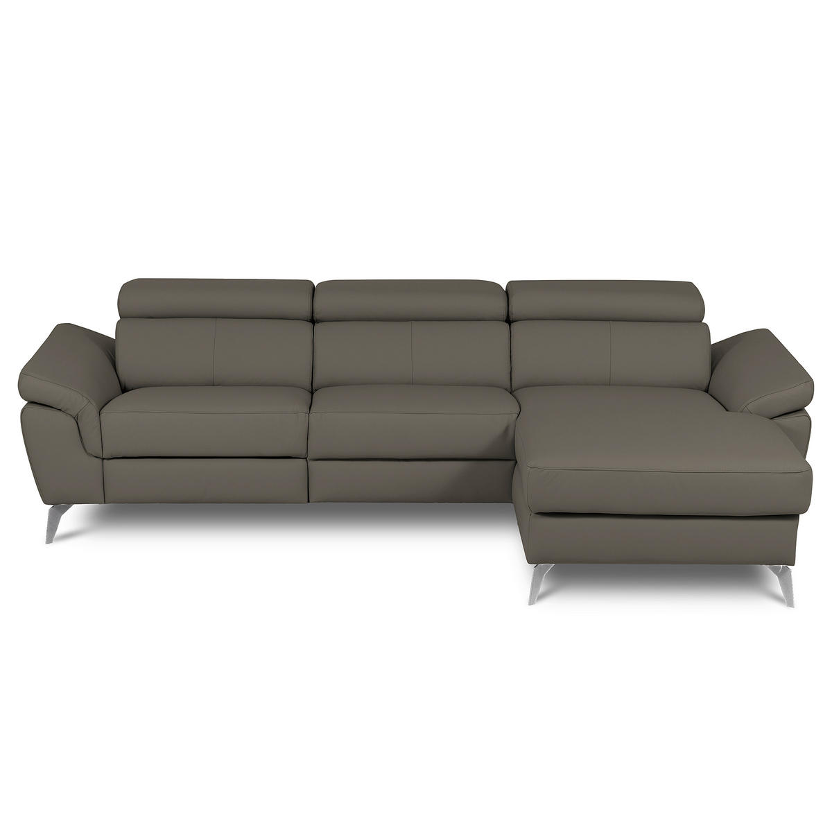 ECKSOFA Lederlook Echtleder Schlammfarben  - Chromfarben/Schlammfarben, Design, Leder/Textil (252/179cm) - Livetastic