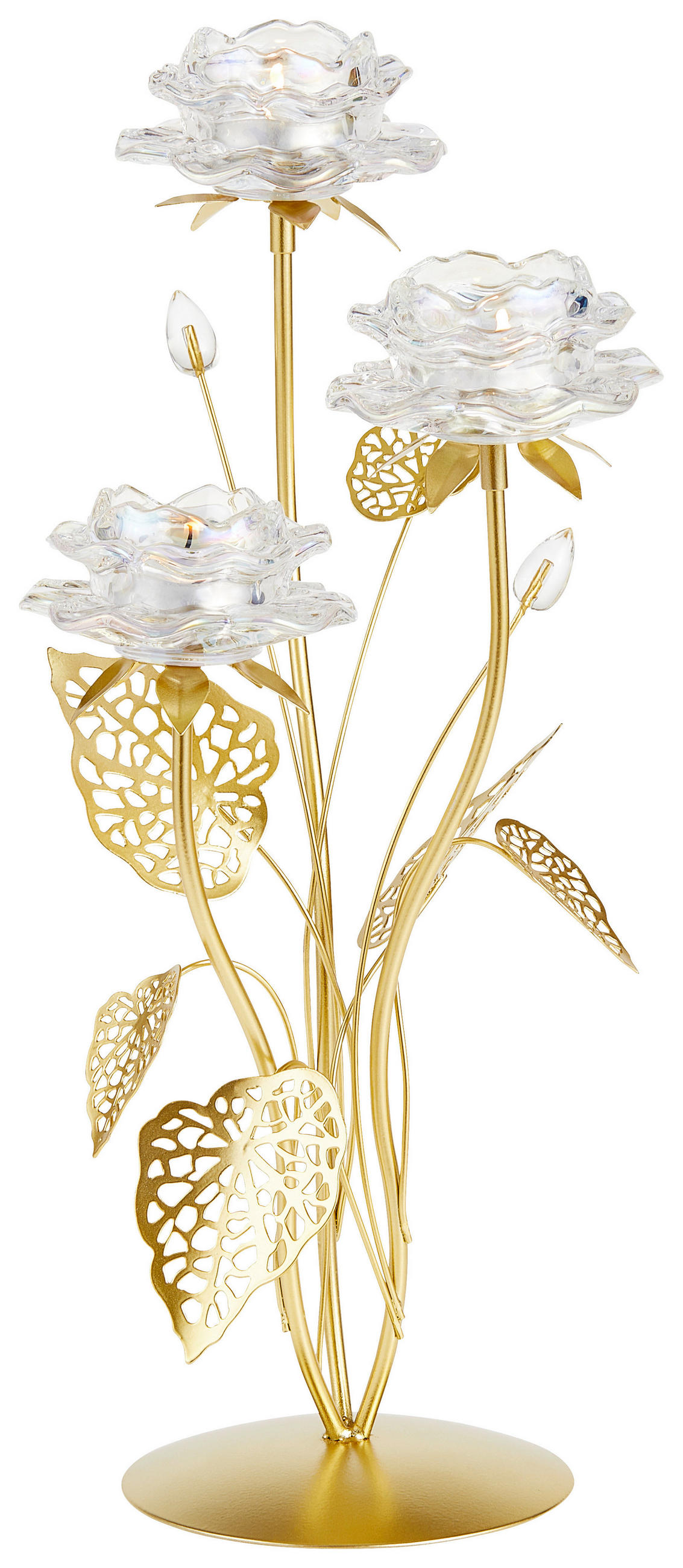 Ambia Home Teelichthalter Klar, Gold 23x42x20.5 cm