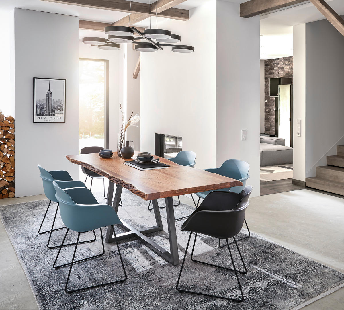 ESSTISCH Akazie massiv rechteckig Naturfarben, Schwarz  - Anthrazit/Schwarz, Natur, Holz/Metall (200/100/76cm) - Lomoco