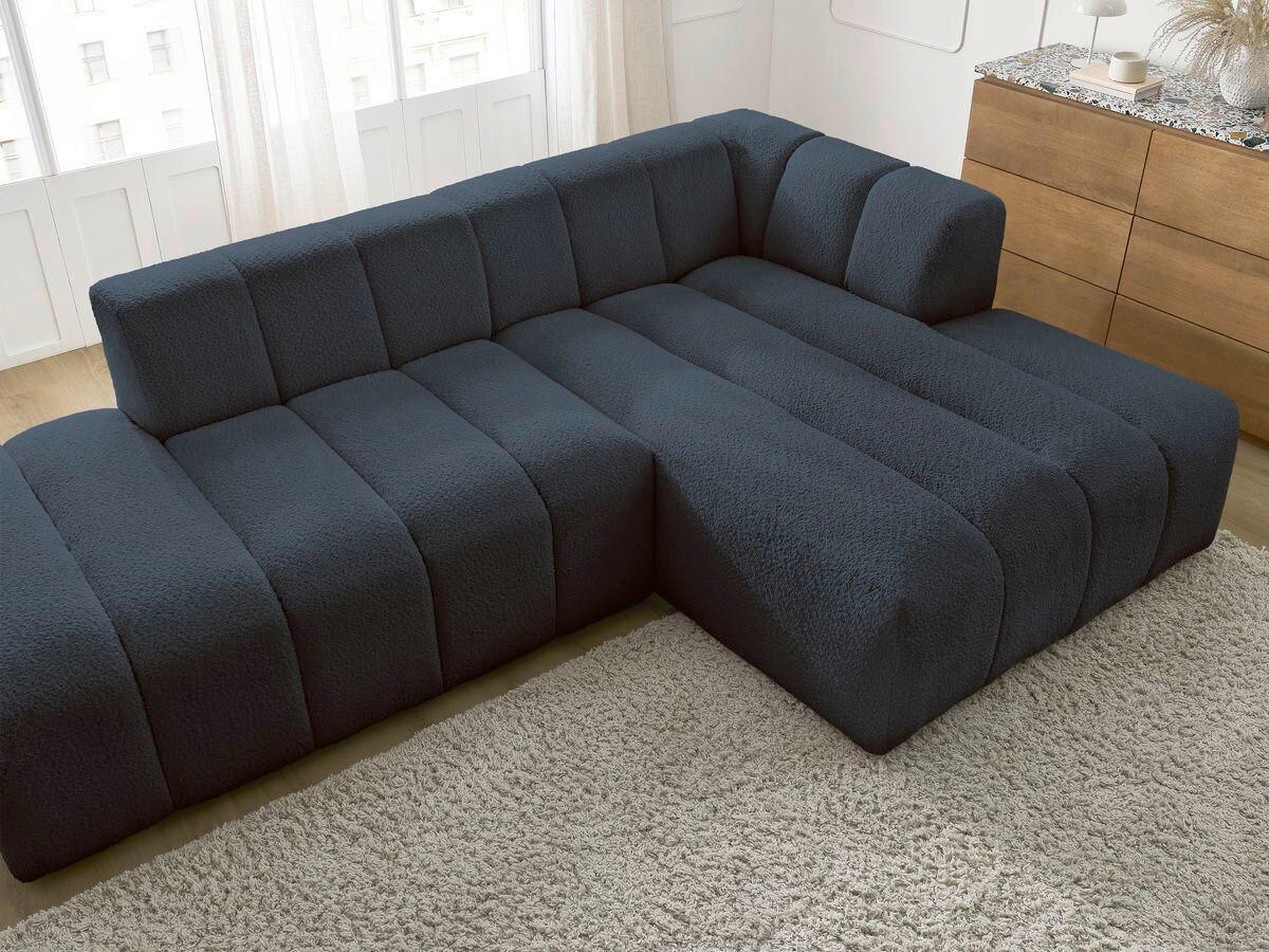 ECKSOFA  ANNECY Dunkelblau Bouclé  - Schwarz/Dunkelblau, MODERN, Kunststoff/Textil (262/170cm)