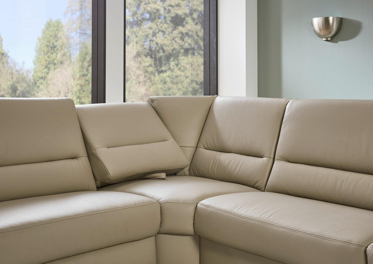 ECKSOFA in Echtleder Perlmutt  249/290 cm  - Perlmutt/Schwarz, KONVENTIONELL, Leder/Metall (249/290cm) - Beldomo Premium