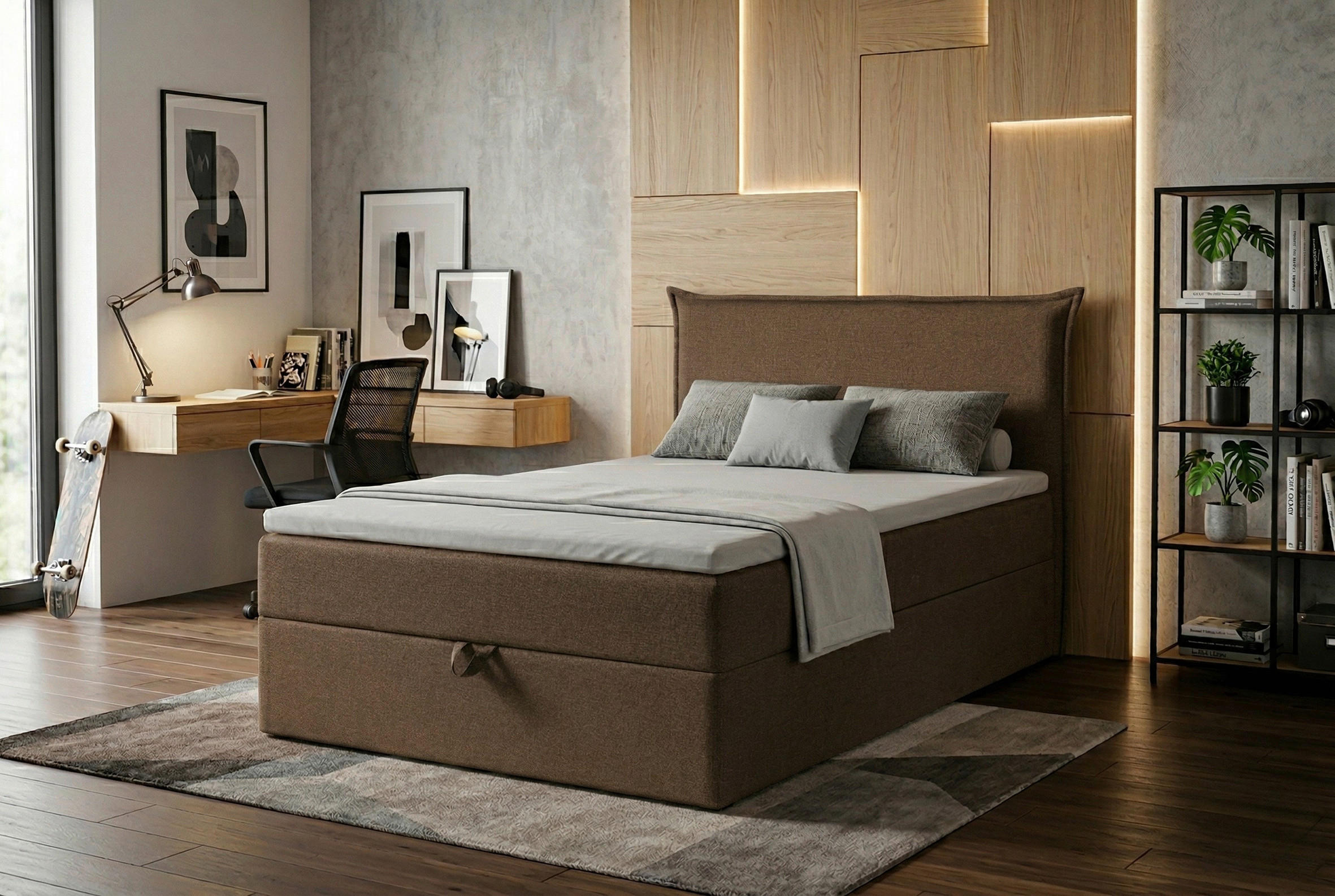 BOXBETT 120/200 cm,  in Braun, H3 = fest  - Schwarz/Braun, MODERN, Kunststoff/Textil (120/200cm) - MID.YOU
