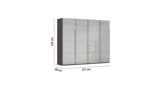 SCHWEBETÜRENSCHRANK  in Graphitfarben, Seidengrau  - Chromfarben/Seidengrau, Design, Glas/Holzwerkstoff (271/235/68cm) - Novel