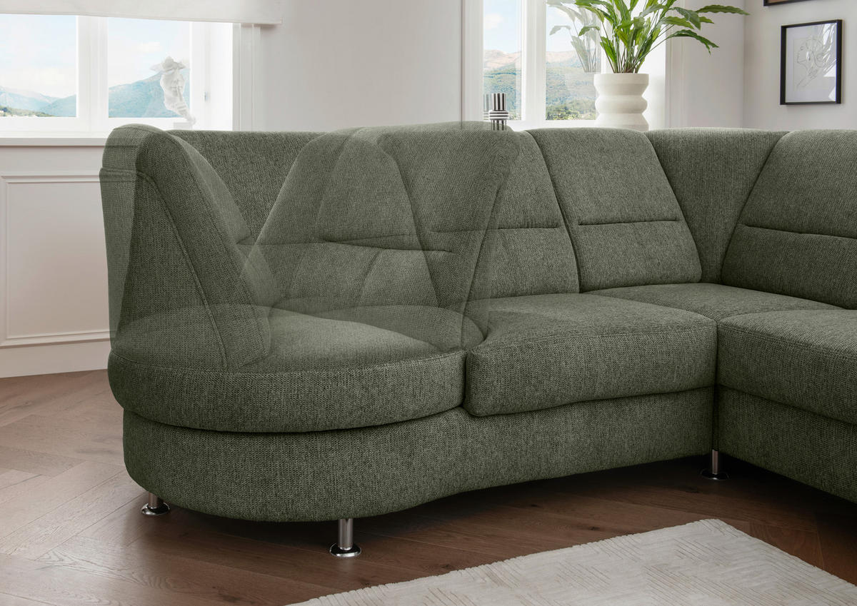 ECKSOFA in Chenille Dunkelgrün  - Chromfarben/Dunkelgrün, Modern, Textil/Metall (236/275cm) - Livetastic