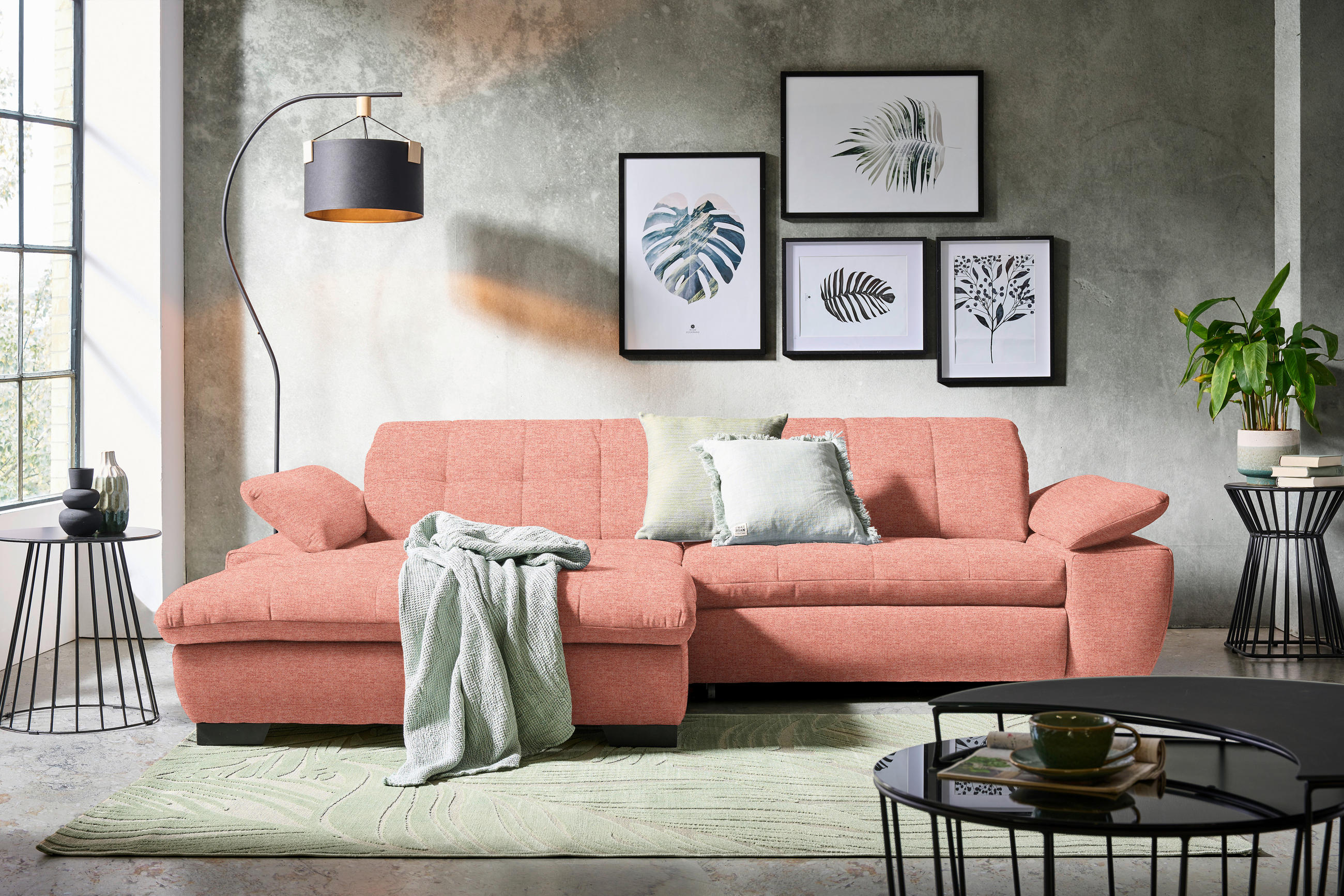 ECKSOFA in Webstoff Koralle  - Koralle/Schwarz, Design, Textil/Metall (180/265cm) - Carryhome