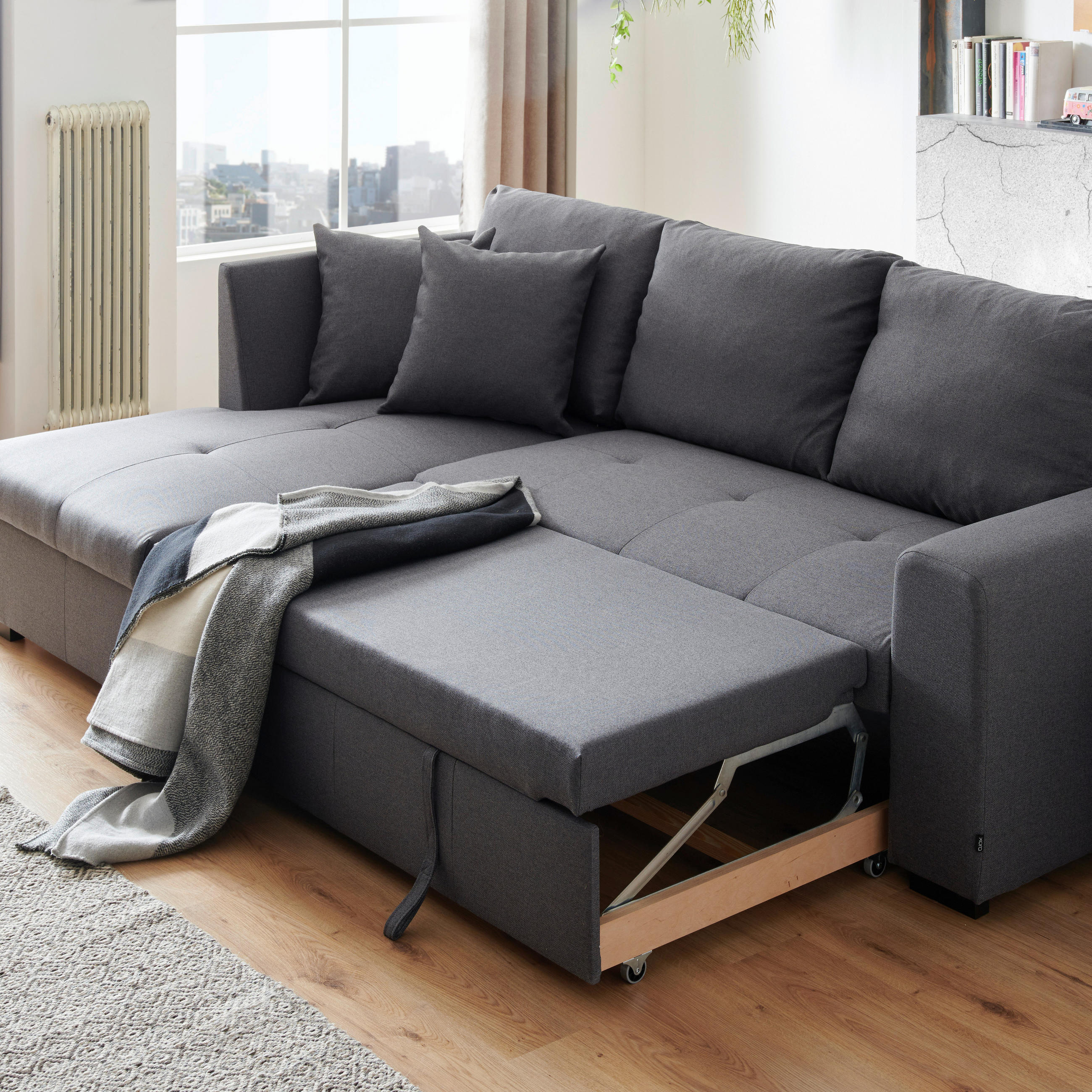 Wohnlandschaft inkl.Funktionen Grau Webstoff - Wengefarben/Grau, Design, Holz/Textil (158/238cm) - Xora