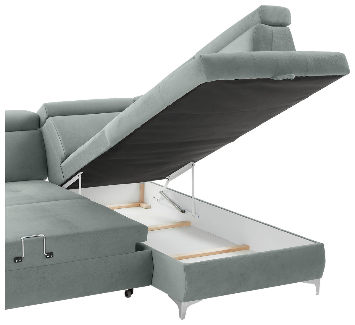 ECKSOFA in Mikrofaser Mintgrün  - Chromfarben/Mintgrün, Konventionell, Textil/Metall (271/206cm) - Carryhome