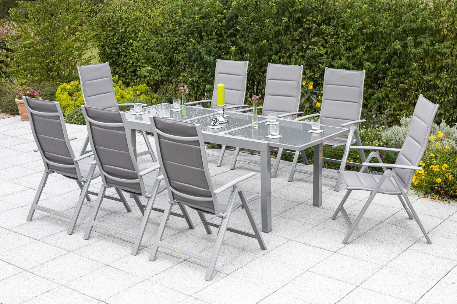 GARTENTISCHGRUPPE Aluminium  - Silberfarben/Braun, ROMANTIK / LANDHAUS, Glas/Textil - Gardenson