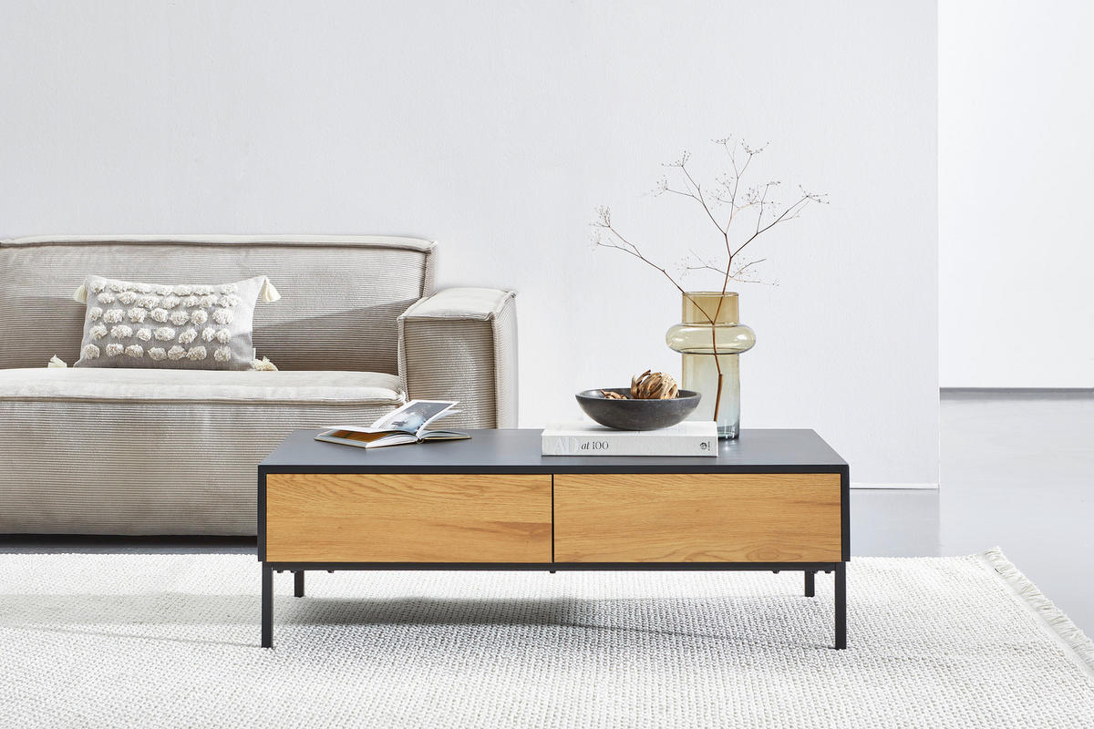 DOHÁNYZÓASZTAL fém, faalapú anyag   - fekete/tölgyfa, Design, faalapú anyag/fém (110/35/60cm) - MID.YOU