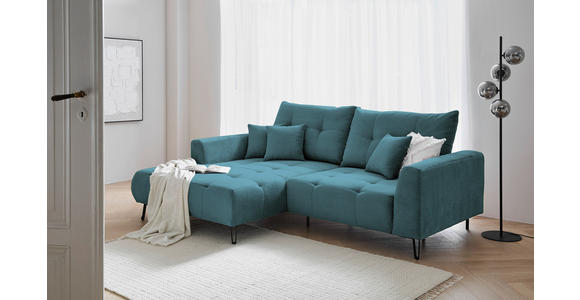 ECKSOFA in Cord Petrol 175/250 cm - Petrol/Schwarz, KONVENTIONELL, Textil/Metall (175/250cm) - Carryhome