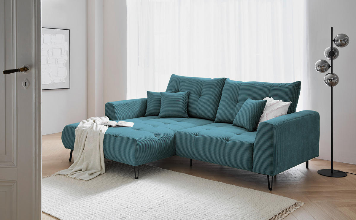 ECKSOFA in Cord Petrol  - Petrol/Schwarz, Konventionell, Textil/Metall (185/250cm) - Carryhome