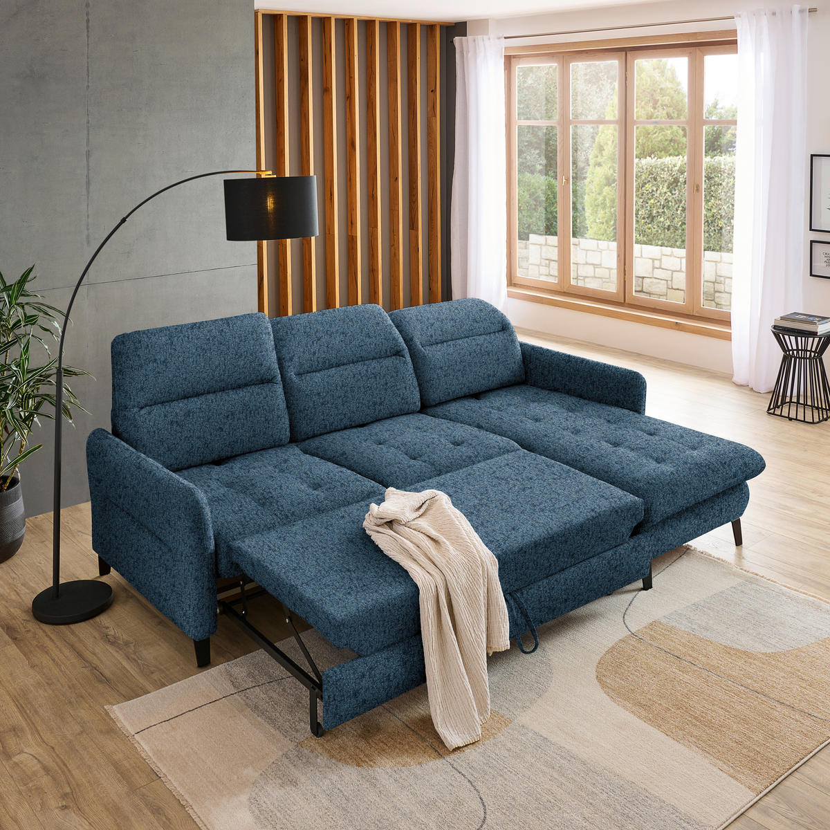 ECKSOFA Blau Chenille  - Blau/Schwarz, KONVENTIONELL, Textil/Metall (254/190cm) - Livetastic
