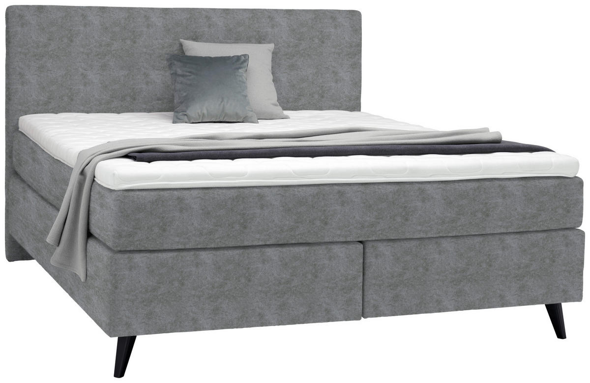 BOXSPRINGBETT 180/200 cm  in Grau  - Schwarz/Grau, KONVENTIONELL, Holz/Textil (180/200cm) - Voleo