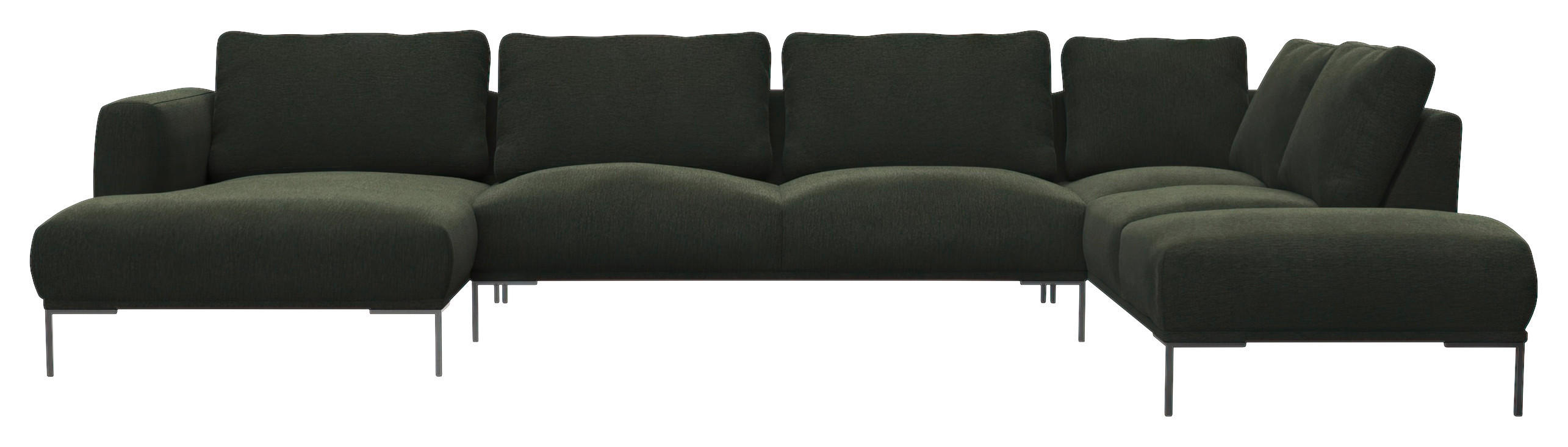 WOHNLANDSCHAFT Waldgrün Webstoff, Flachgewebe - Waldgrün/Schwarz, Design, Textil/Metall (148/376/206cm) - Livetastic