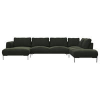 WOHNLANDSCHAFT Waldgrün Webstoff, Flachgewebe  - Waldgrün/Schwarz, Design, Textil/Metall (148/376/206cm) - Livetastic