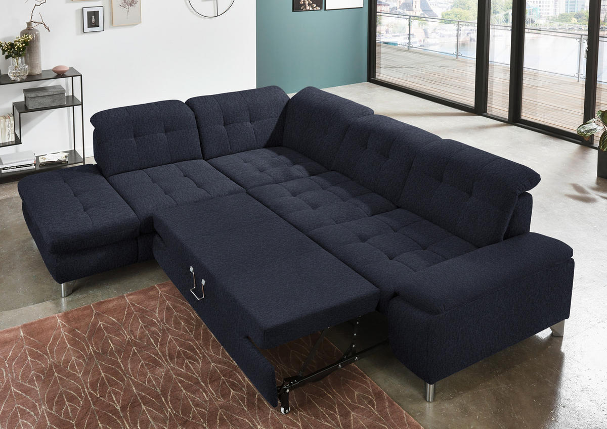 ECKSOFA in Chenille Dunkelblau  - Chromfarben/Dunkelblau, Design, Textil/Metall (260/310cm) - Beldomo Speed
