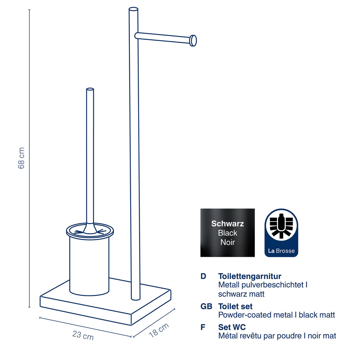 WC-BÜRSTENKOMBINATION - Schwarz, KONVENTIONELL, Metall (18/68/23cm) - Kela